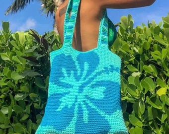 かぎ針編みのハイビスカスの花のツートントートバッグ PDF パターン