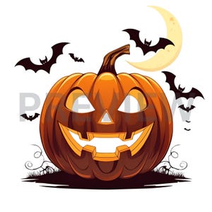 Halloween Jack O’Lantern PNG | Spooky Pumpkin with Moon and Bats