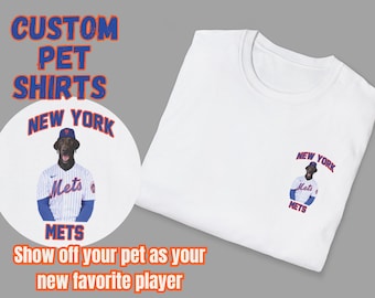 Anpassat husdjur New York Mets | New York Mets | Personlig husdjursporträtt-t-shirt | Rolig hund-t-shirt | Gåva för husdjursälskare