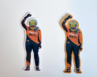 Lando Norris segerfestklistermärke | 10 cm Formel 1-inspirerat racingdekal | Motorsportfangåva