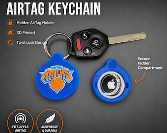 Chaveiro Porta-AirTag do New York Knicks | Estojo Oculto para AirTag | Capa com Trava Giratória Impressa em 3D | Presente para Fã dos Knicks