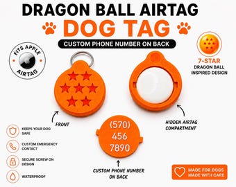 Anpassad Dragon Ball AirTag hund-ID-bricka, 7-stjärnig telefonnummerhållare