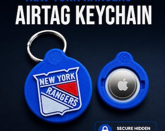 New York Rangers AirTag-nyckelring | Dold AirTag-hållare | Rangers-fanpresent | 3D-tryckt AirTag-fodral | Hockeyfannyckelring | Säkert vridlås