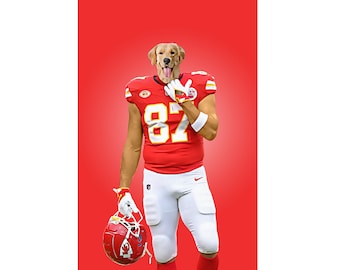 Custom Pet Portrait as Kansas City Chiefs Player | Personalized NFL Pet Art | Oil Paint Style Canvas, Poster, or Digital Download
