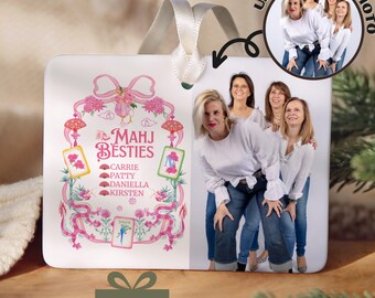 Personalized Mahjong Besties Ornament, Custom Photo Mahj Friends Christmas Keepsake, Names & Year Group Gift