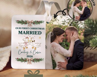 Personalized Wedding Photo Ornament, Our First Christmas Married, Newlywed Christmas Keepsake Gift