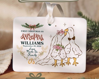 Personalized First Christmas Married Ornament, 1st Xmas As Mr & Mrs, Silly Goose Wedding Keepsake