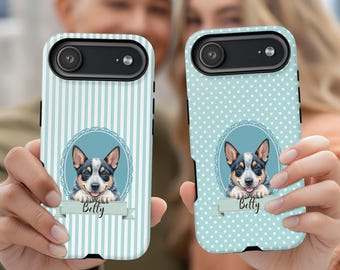 Custom Pet Portrait iPhone Case, Personalized Watercolor Dog Cat Photo & Name Cell Phone Cover, Tough MagSafe Compatible