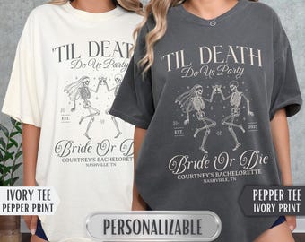 Personalized Halloween Bachelorette Shirt, Matching Comfort Colors 'Til Death Do Us Party Bridesmaid Gift