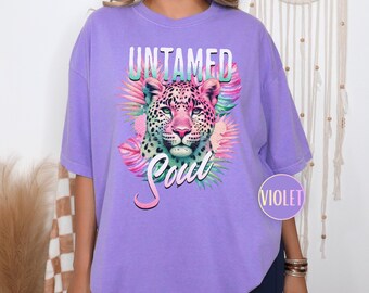 Comfort Colors® Tropical Leopard Shirt, Preppy Wild Cat Graphic Tee, Trendy Jungle Animal T-shirt, Boho Wildlife Summer Top