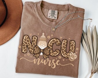 Retro Leopard NICU Comfort Colors Shirt, Neonatal Intensive Care Unit Nurse T-shirt, New RN Graduate Gift
