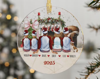 Anpassad familjejuldekoration 2025 med barn och husdjur, personlig namngiven akryl julgransdekoration, minnesvärd julklapp till föräldrar