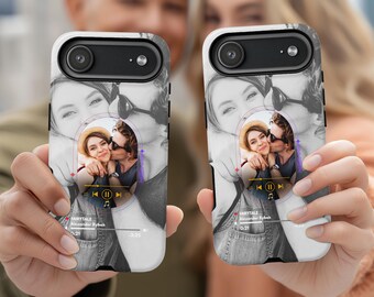 Custom Music Plaque iPhone Case, Personalized Matching Couple's Photo Phone Cover, Tough MagSafe Compatible