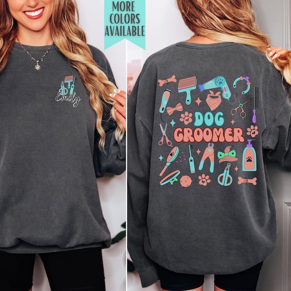 Personalized Dog Groomer Shirt, Custom Name Pet Grooming Salon Apparel, Comfort Colors® Cotton Unisex Lightweight Sweatshirt
