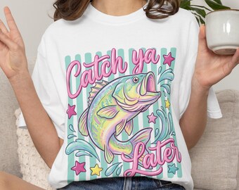 Comfort Colors® Fishing Shirt, Bass Fish Graphic Tee, Lake Fishing T-Shirt For Women, Colorful Angler Summer Top