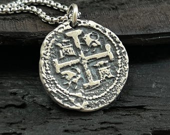 Sterling Silver Spanish Reale Coin Pendant: Atocha Shipwreck Replica