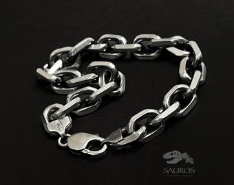 Men&#39;s 10mm thick anchor silver bracelet. Heavy chain, solid sterling silver