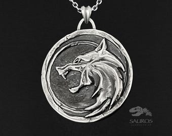 The Witcher medallion, wolf necklace. Sterling silver Witcher pendant.