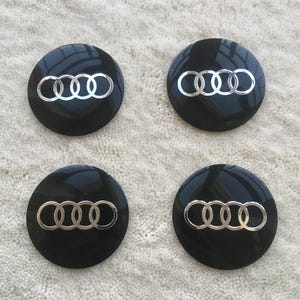 4Pcs (Set) Stickers for Wheel center hub caps Audi 65mm - 2.56 Inch Black Glossy