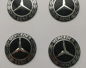 Set of 4 Full Black 56mm (2.20 Inch) Wheel Center Hub Cap Stickers for Mercedes Benz