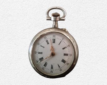 Antique Swiss Made Silver 800 Pocket Watch – Cylindre 10 Rubis Porcelain Dial Lady‘s Pocket Watch - Handmade Mid. 1800s Women’s Pocket Watch