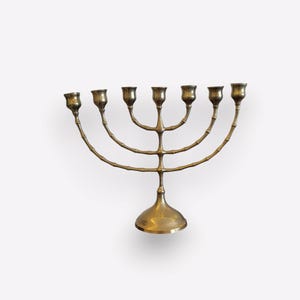 Vintage Brass Menorah  25cm, 10" Height – Menorahs for Chanukah - Jewish Hebrew Candle Holder 7 Branches - Hanukkah Menorah Candle Cups