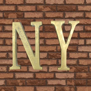 Letras de latón vintage N&Y - Letrero de latón antiguo NY para decoración de pared - Placa con letras de inspiración retro - Regalo personalizado - Decoración de puerta - Nombre de puerta