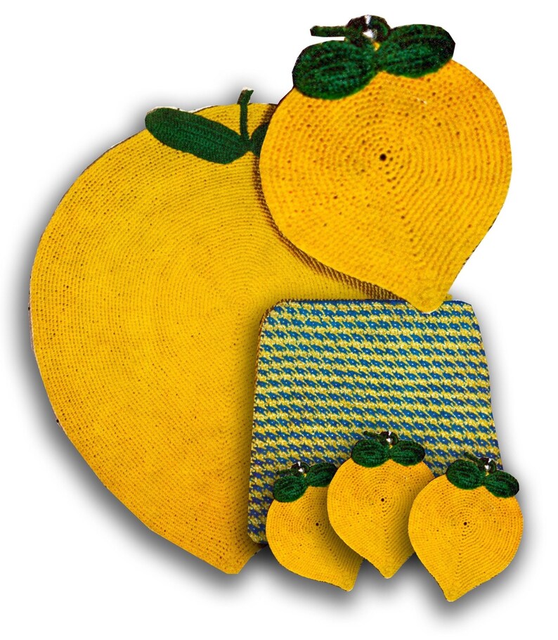 J481 Vintage Kitchen Crochet Patterns. Vintage Crochet Rug Pattern....Crochet Potholder Patterns...Lemons...