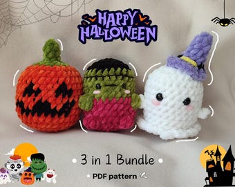 Halloween Crochet Amigurumi Patterns Bundle: Ghost, Pumpkin, Zombie (PDF Pattern)