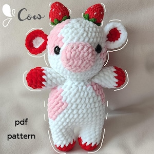 Plush Strawberry Cow Crochet Patttern, Amigurumi Cow, Easy Crochet Pattern, Crochet Amigurumi, No Sew amigurumi, Simple Cow Crochet pdf
