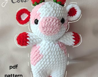 Padrão de crochê de vaca morango de pelúcia: Amigurumi fácil (PDF)