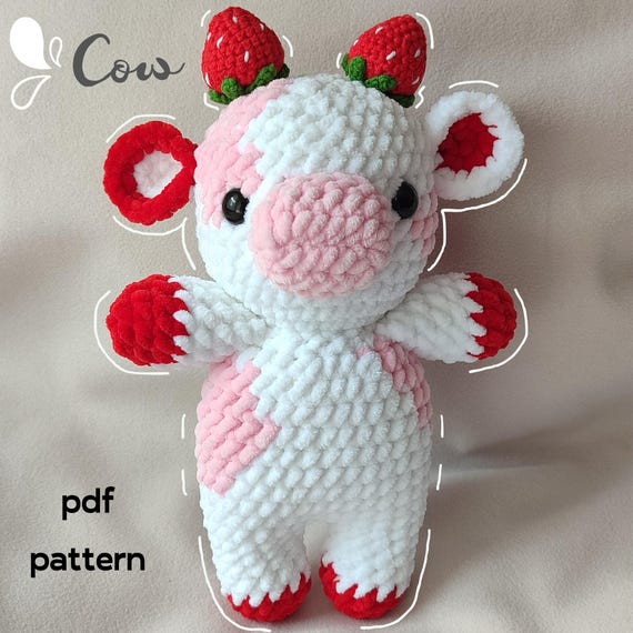 Plush Strawberry Cow Crochet Pattern: Easy Amigurumi (PDF)