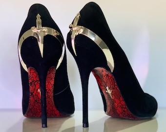RESERVIERT fur Alli Vintage Anne Michelle Schuhe Kitten Heel Leder Slide on Heels spitze Schuhspitze GroBe 20 Etsy