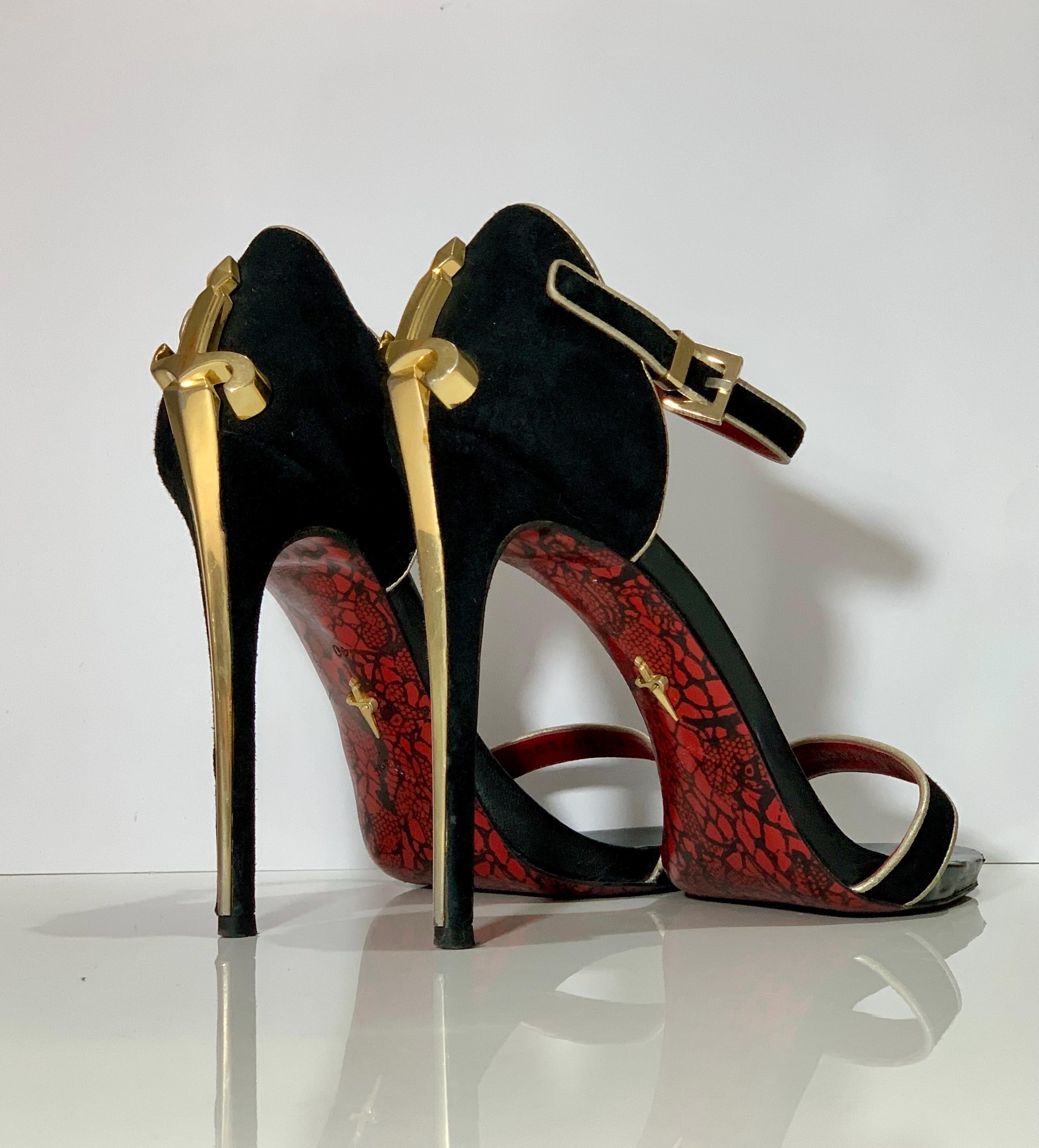 Vintage Cesare Paciotti Lady Blade High Heel Shoes, Heels, Boots Black and Red Real Leather Y2k