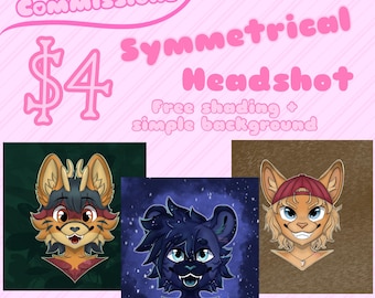 Furry Symmetrical Headshot Commission Cheap Shading/Background Included