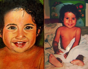 Commission child portrait hand painted from your  photo (Oil on canvas Painting)