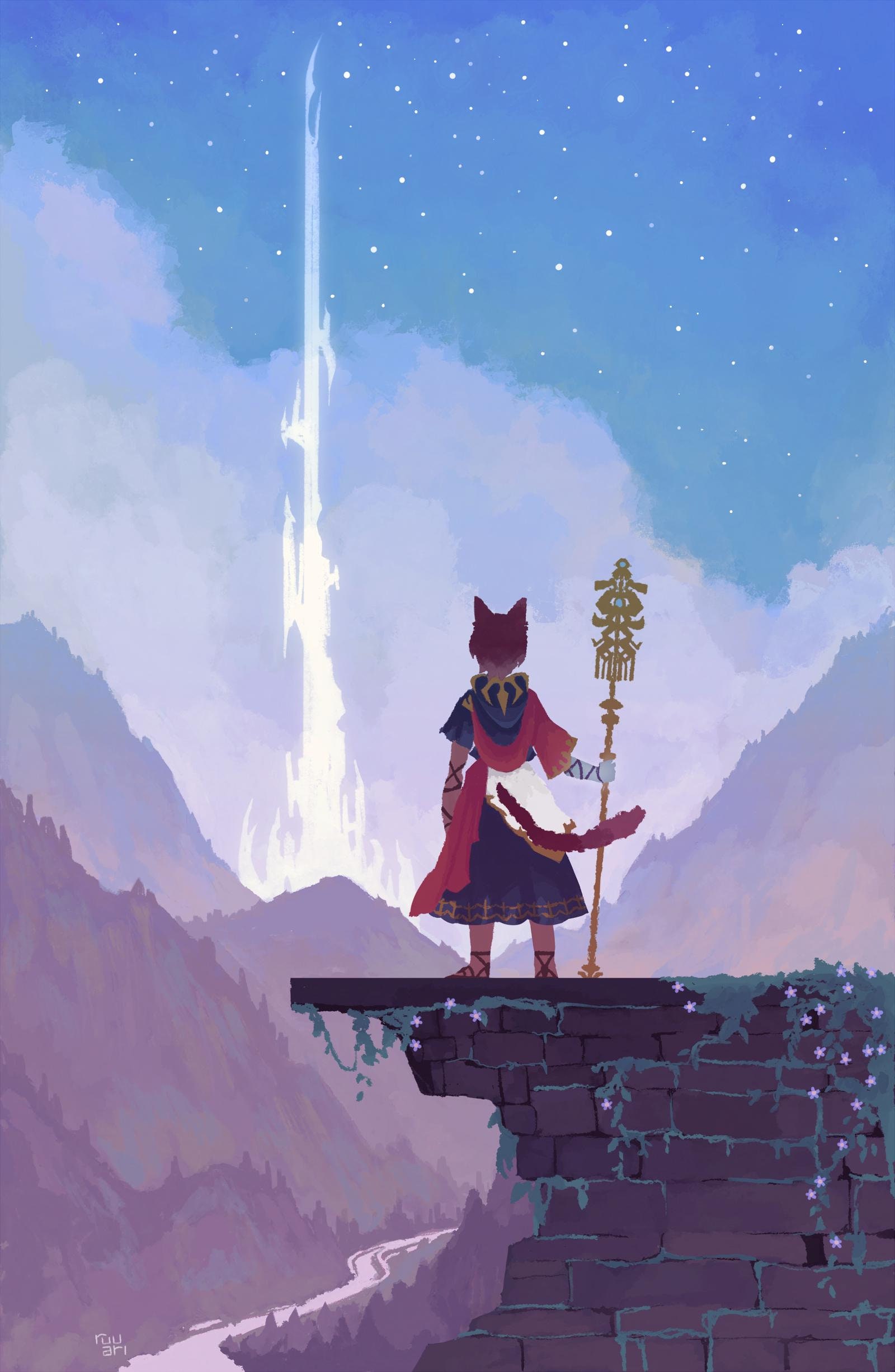 FFXIV Art Print G'raha Tia & the Crystal Tower - Etsy