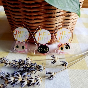 Pronoun Pins LGBTQ Pride Cute Cat Pins