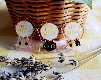Pronoun Pins LGBTQ Pride Cute Cat Pins