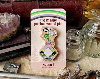 Aromantic Magic Potion Wood Pin - LGBTQ Pride Pins Witchy Potion Pride Flag Pins Goth Aro Queer Subtle