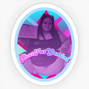 ThatFatGemini x GetThickerStickers - &quot;Officially the Fattest Thighs&quot; Collaboration Series Oval Sticker | BBW SSBBW Art | Fat Admiration