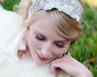 Handmade Ivory, Cream, Off-White & Blush Headband, Vintage Materials