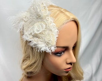 Not your average bride! White & Off-White Bridal Hair Clip.  OOAK. Ready to ship!