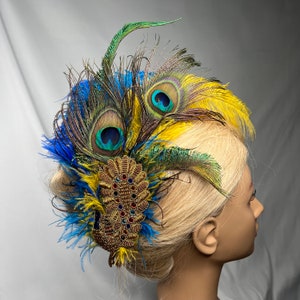 Hair Clip- Turquoise, Blue, & Gold. Don&#39;t Be Shy, Little Peacock! By The House of Kat Swank. One of a Kind. Ready to Ship.