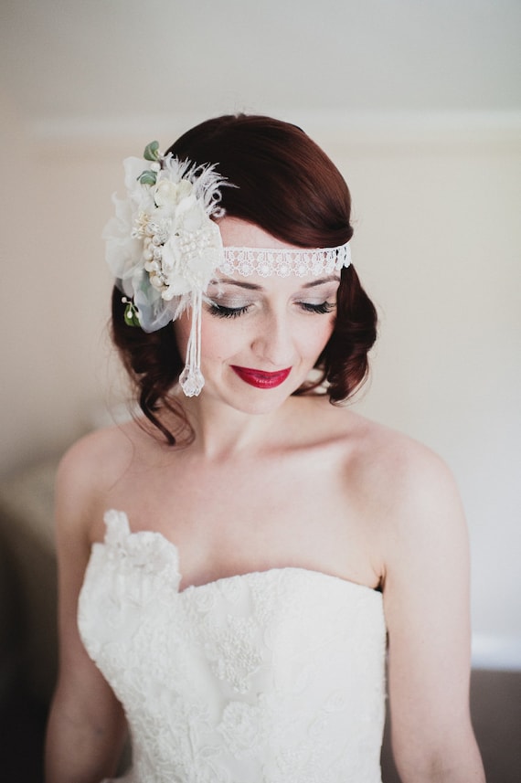 Custom Bridal Headband, Vintage Lace, Upcycled Fabric  display picture 2