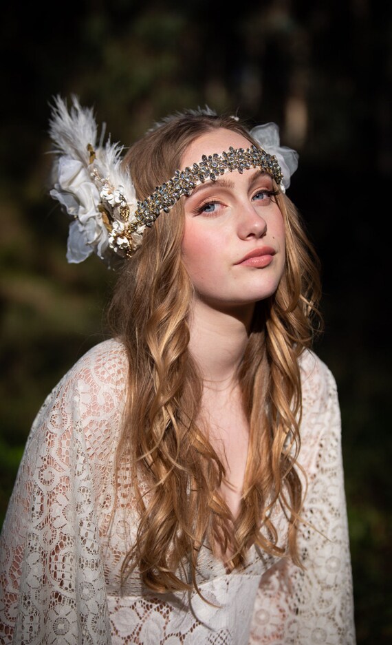 Vintage Ivory Headband Vintage Floral Headband- Ivory – K. Ellis Boutique main image 4