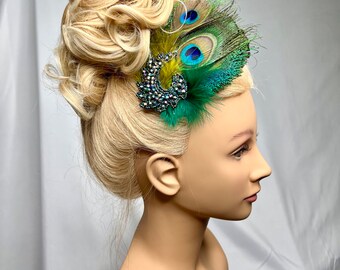 Don’t Be Shy Little Peacock! The Wave, Hair Clip. Ready to Ship. One of a Kind. Glamour Wedding Bride Fascinator