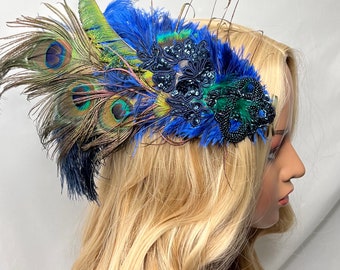 Don’t Be Shy Little Peacock by Kat Swank-  Ready to Ship. Hair Clip. Boho Flapper Speakeasy. OOAK.