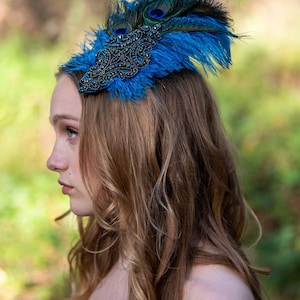 Hair Clip- Turquoise Blue & Green. Don’t Be Shy Little Peacock! By The House of Kat Swank. Ready to Ship. One of a Kind. Boho Flapper.