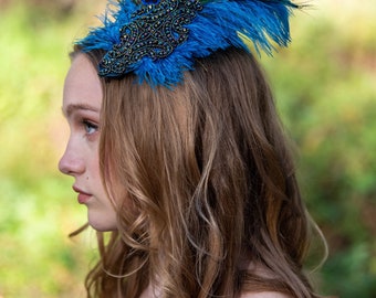 Turquoise Blue Peacock Feather Hair Clip – Boho Flapper Headpiece